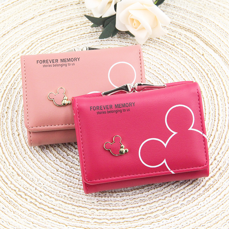 Women's Wallet Cute Cartoon Letter Printed Students Coin Purse Triple Fold Short Style Wallets for Women Girls Handheld Bags