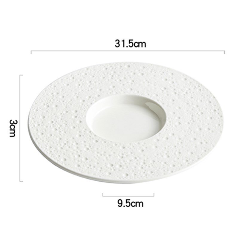 Plato blanco con forma de sombrero de paja para el norte de Europa, vajilla de decoración para restaurante, plato de sopa de carne y espagueti, plato de postre y fruta: C--31.5CM