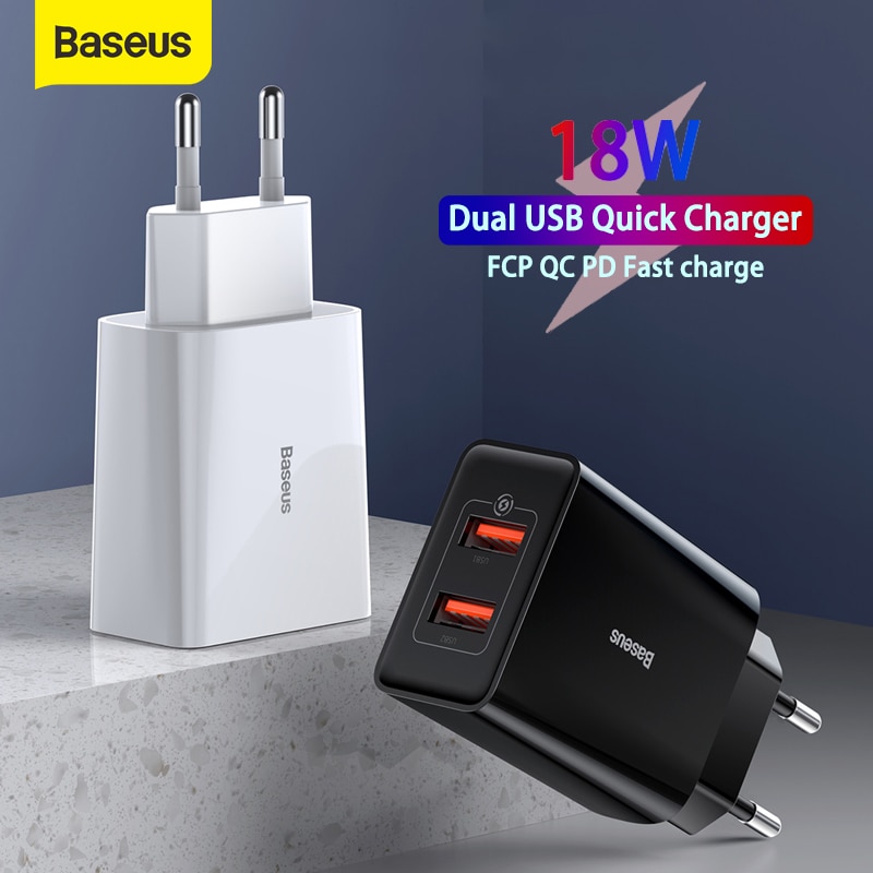 Baseus 18W Usb Charger Ondersteuning Snel Opladen Type-C Pd Qc Dual Usb Snellader Adapter Draagbare Muur oplader Voor Huawei Xiaomi