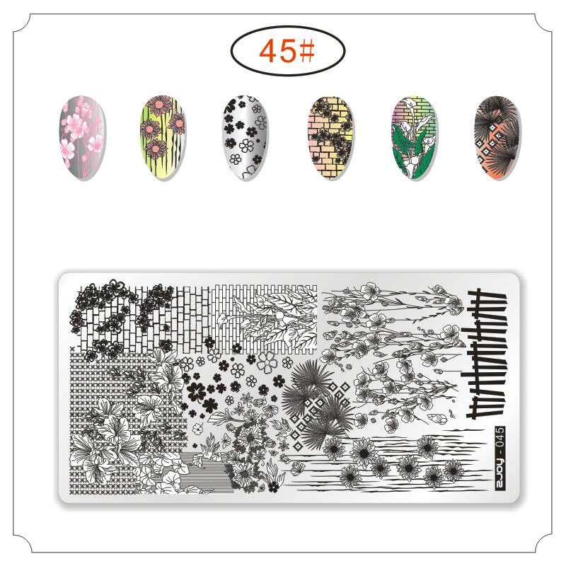 Serie Zjoy placas de estampado para manicura Estilo de China onda grulla salvaje Gazebo dados bambú serie Plantilla de sellos para decoración DIY manicura: 45