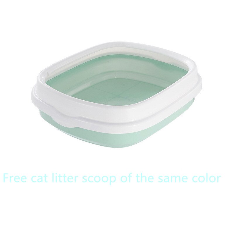 Semi-enclosed litter box Simple open cat toilet large, medium and small anti-splashing pet cat litter box cat supplies: Green / M