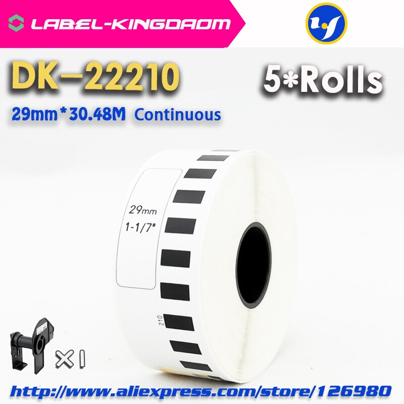 5 Refill Rolls Compatibel DK-22210 Label 29mm * 30.48 M Continu Compatibel voor Brother Label Printer Wit Papier DK22210 DK-2210