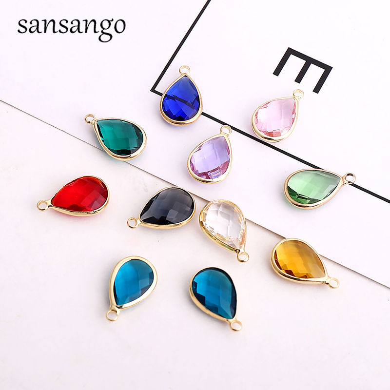 10 unids/lote de dijes de gota de agua, colgantes de aleación de cristal, pendientes DIY, collar para accesorios de fabricación de joyas