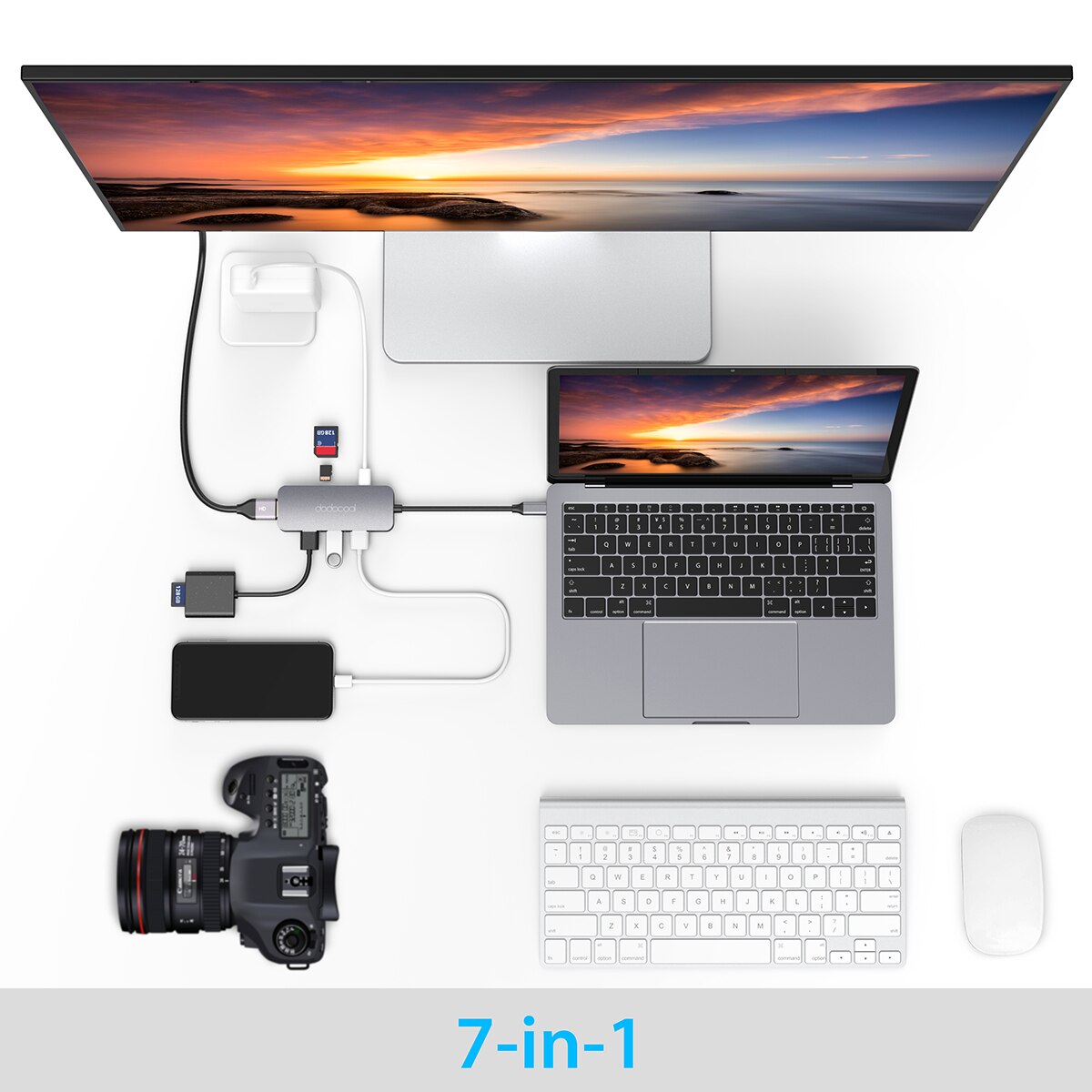 dodocool 7-in-1 USB C HUB aluminum multiport USB C hub pc laptop USB C hub Plug and play hub for your USB C phones laptops pc