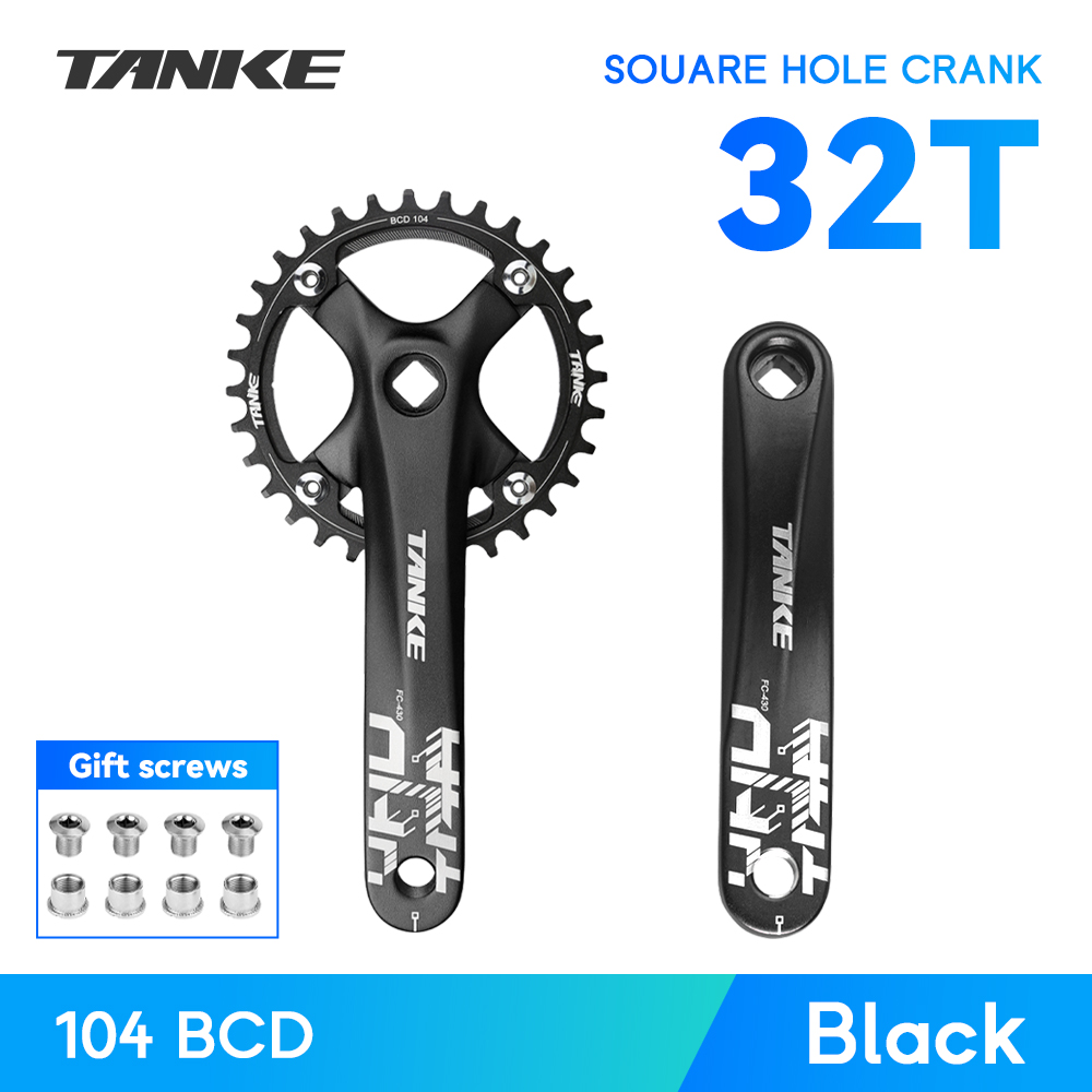 TANKE vélo manivelle trou carré pignon 104BCD 170mm rouge noir manivelle ronde 32/34/36/38/40/42/44T plateaux étroits vtt pédalier: Rouge