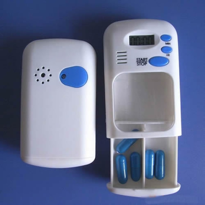 White LCD Digital Pill Box Timer With Electric Alarm Medicine Pill Case 2 Grids X5XC