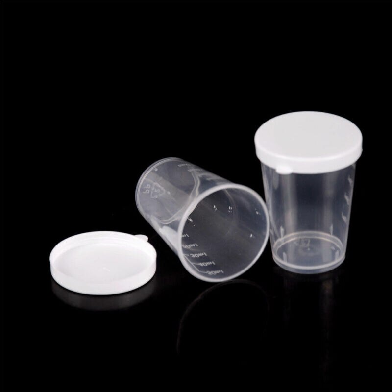 10Pcs 50Ml Plastic Liquid Maatbekers Transparante Geneeskunde Maatregel Cups Opslag Monsters Ambachtelijke Lijm Verf Pot Met Cap