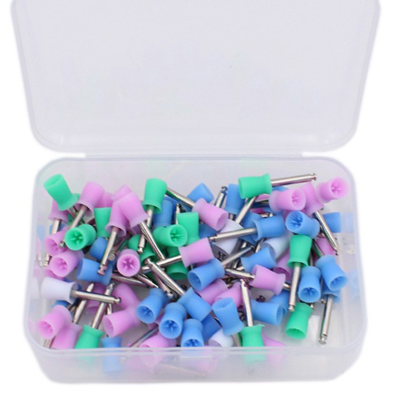 100 Stuks Dental Polijsten Cup Tand Polish Kleurrijke Rubber Polijsten Borstel Polijstmachine Prophy Cup Voor Lage Snelheid Handstuk Dental Lab