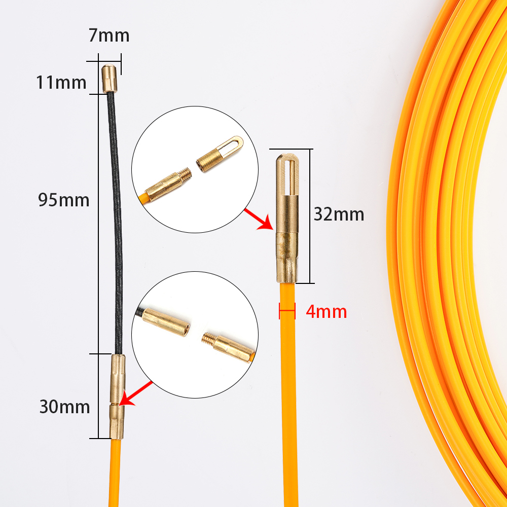 Push-Puller für Glasfaser-Elektrokabel 5m/15m/20m/25m/30m 4mm Kabeltrommel Kanal Schlangen Rodder Fisch band Draht Gewinde hilfe Werkzeug