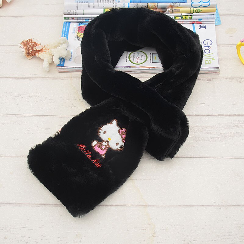 Baby schattige cartoon sjaal kinderen herfst winter warme peuter meisjes sjaals harige sjaal halsdoek: Zwart