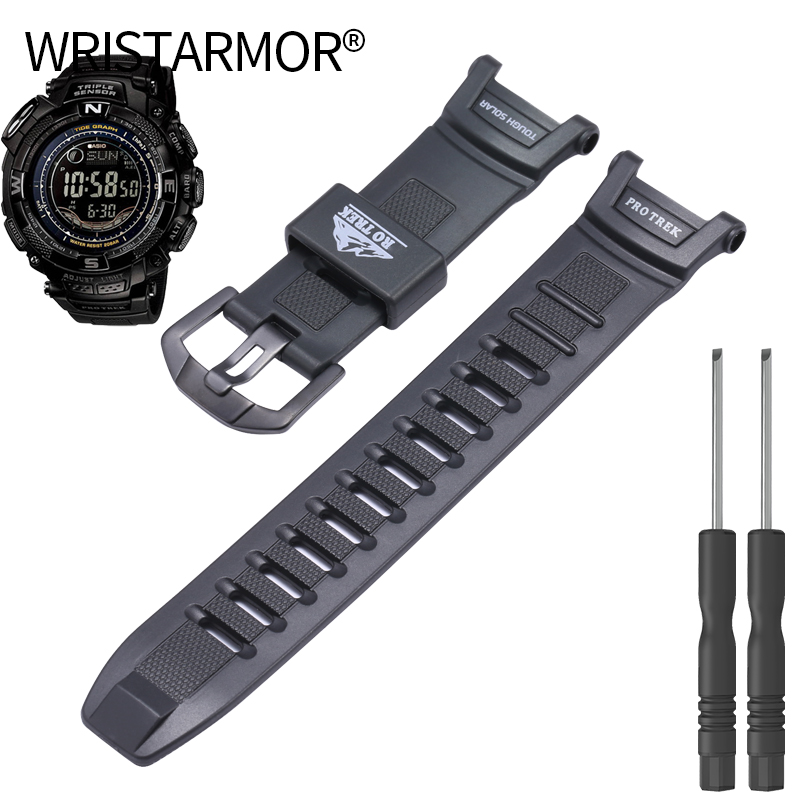 Bracelet de montre en résine et caoutchouc pour Casio PRG130 PRG-130Y PRG-130 PRW1500 PRW-1500, accessoires de remplacement pour hommes: White black