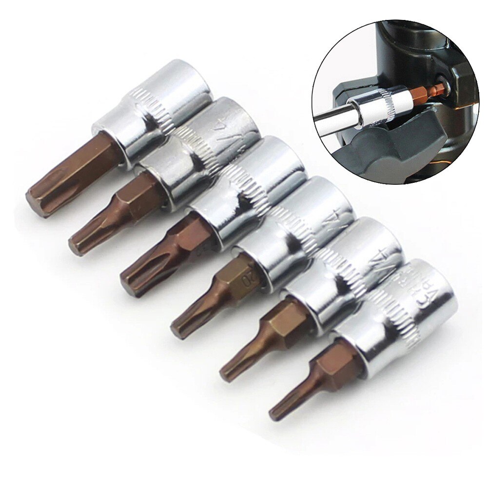 6pcs/set 1/4&quot; Torx Screwdriver Bit Set Drive Socket Head Screwdriver Hand Tool Drill Bit Set T10 T15 T20 T25 T30 T40