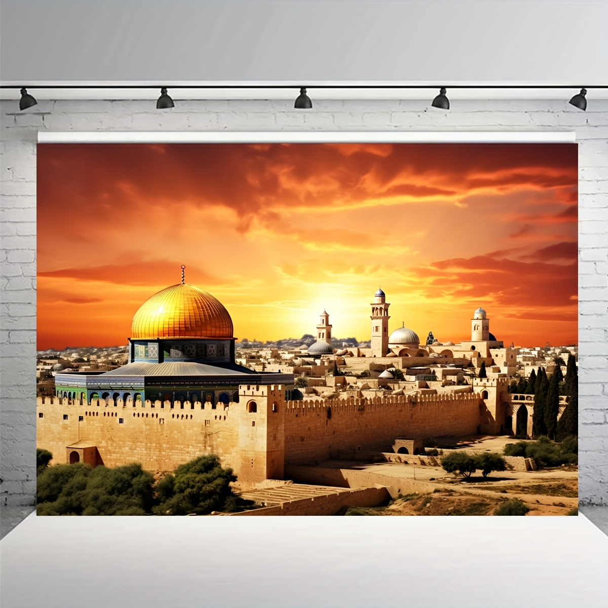1 piece of Jerusalem background, Bethlehem photography background, sunset dome rock background, party room decoration banner