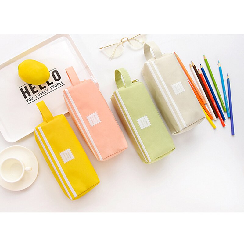 Estojo de lápis feminino para armazenamento, bolsa para lápis, canetas, 2 compartimentos