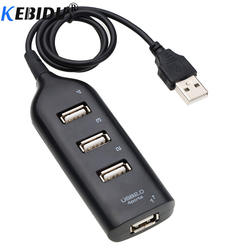 Kebidu usb 2.0 4- poorts hub met kabel computer randapparatuur 4- poorts speed splitter adapter voor pc laptop computer nieuwste: Zwart