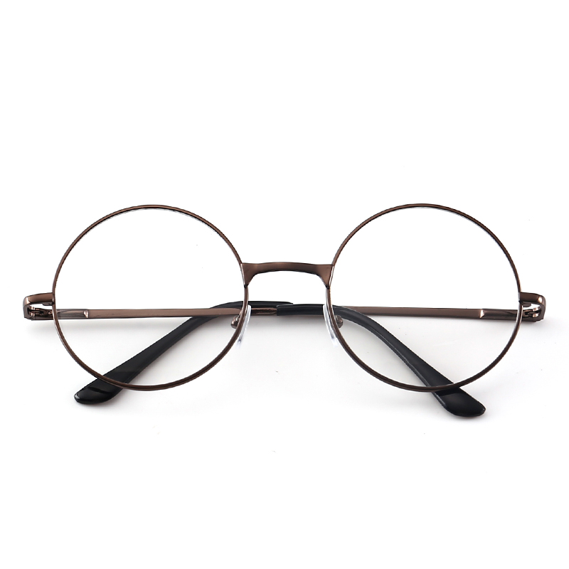 Retro-classic circular transparent lens metal frame men and women circular reading glasses retro-personality college style: Tea frame