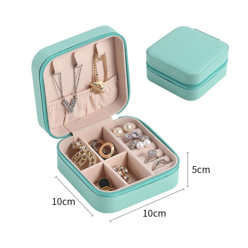 Schmuck Organizer Box Anzeige Reise Schmuck Fall Tragbare Schmuck Box Zipper Leder Lagerung Joyeros Organizador De Joyas: green