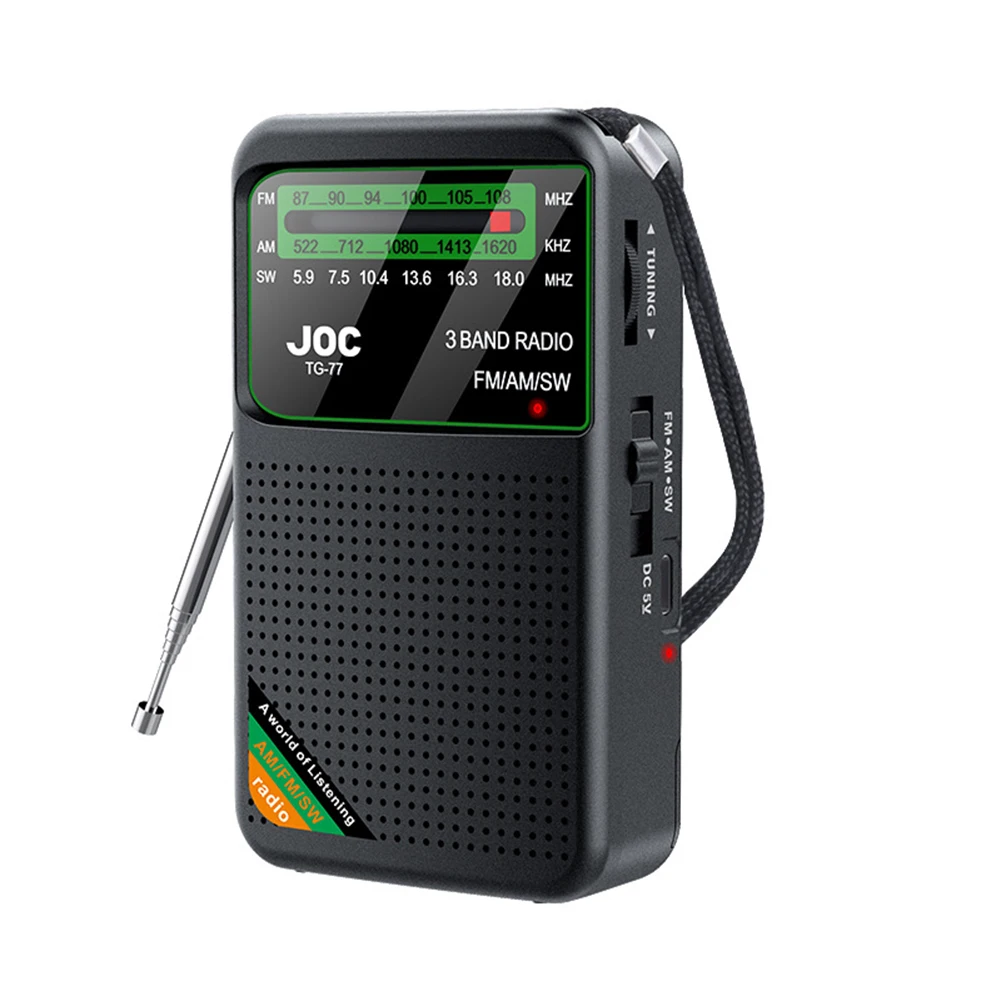Radio portátil de banda completa, Radio recargable de mano de 3W y 1000mAh con recepción Superior, Mini Radio negra para personas mayores