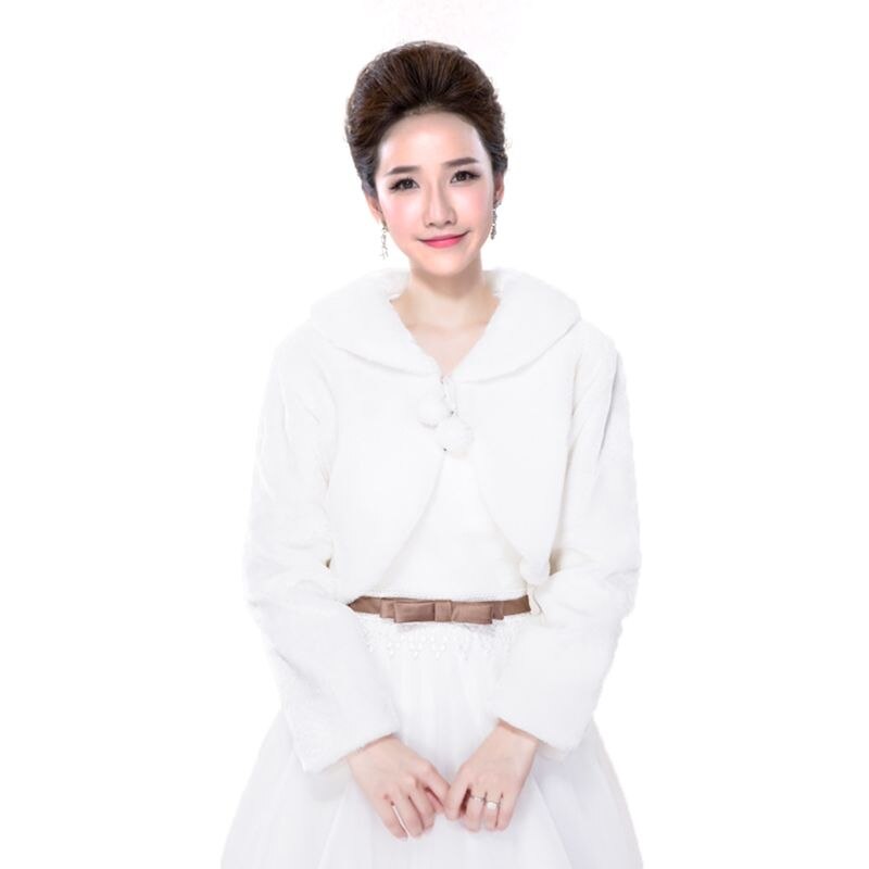 À lacets en fausse fourrure pour femme, châle à manches longues, col à revers, pompon de boule, robe blanche, Pashmina, fête de mariage de mariée