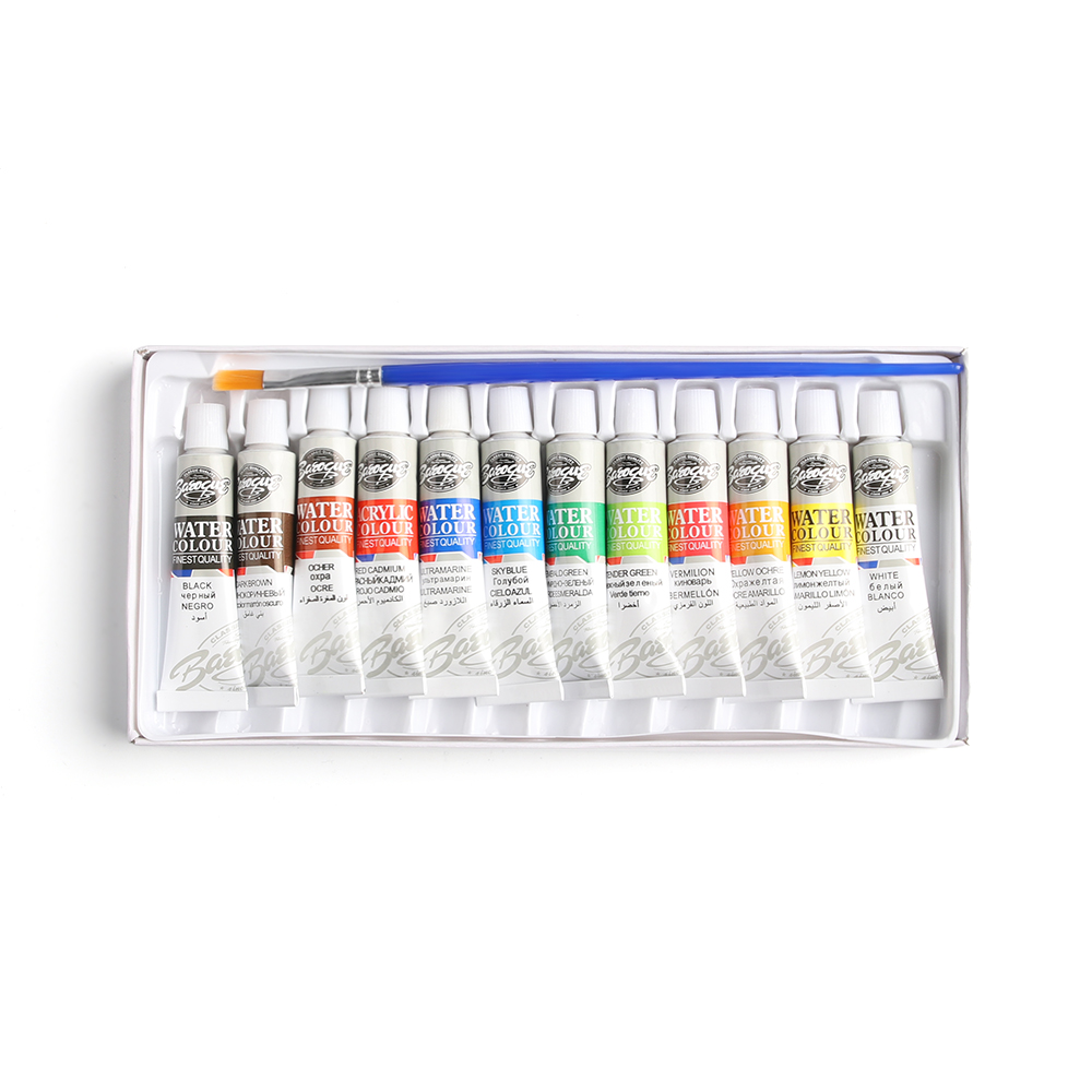 12 Color Acrylic Paint Set 6 ml Tubes Artist Draw Painting Pigment DIY Art Painting Pigment with Brush