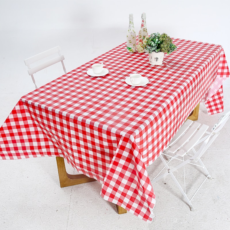 1pc D&Z PE Disposable Red Plaid Table Cover for Wedding Party Christmas Plastic Tablecloth Picnic Easy Use Supplies