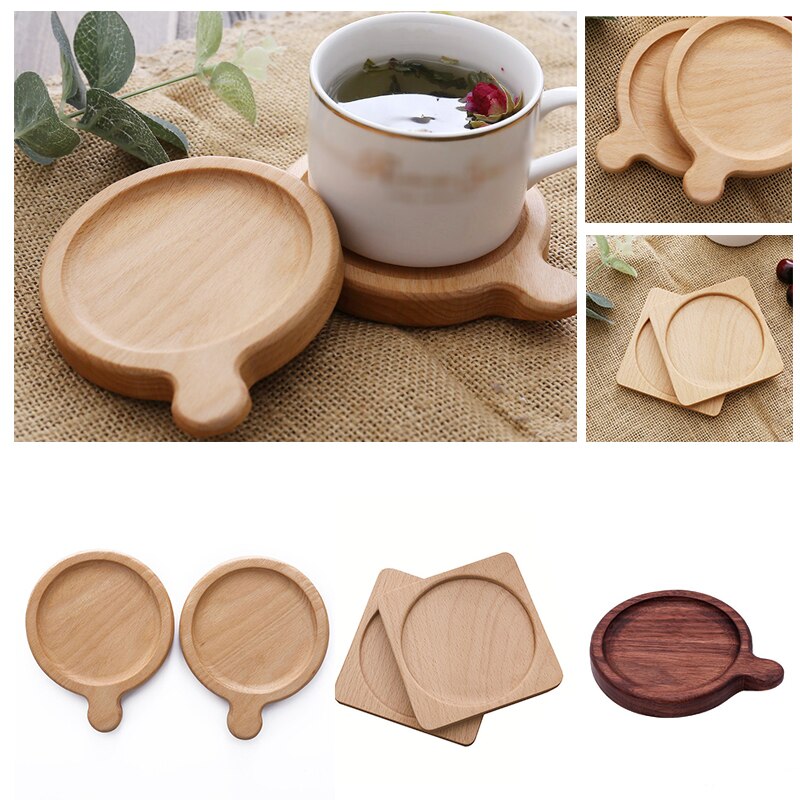 Wooden Coaster Beech Tea Coaster Potholder Coffee Cup Mat Square Round Solid Wood Coaster