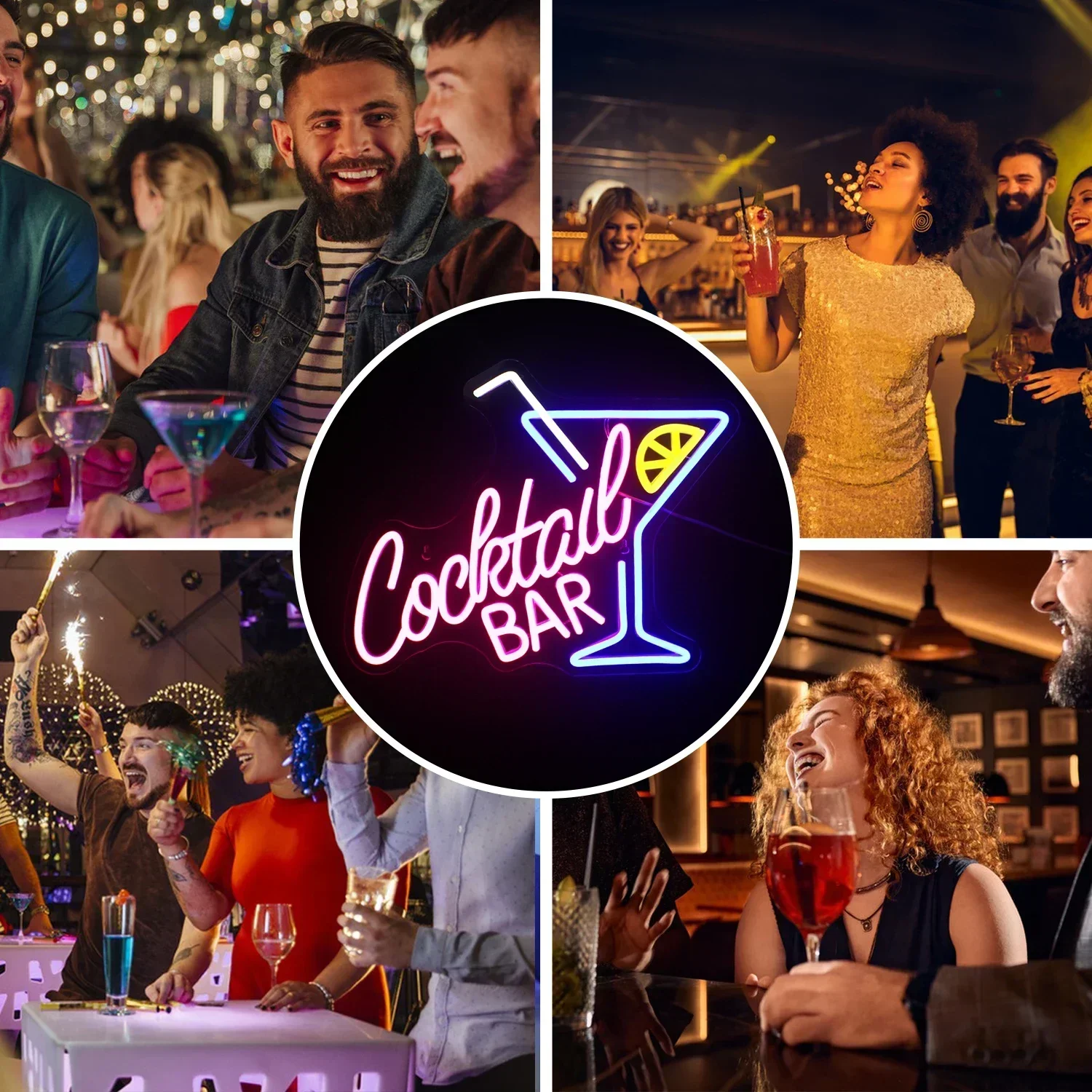 Cocktailbar neonskilt ledet neonlys til fest pub nattklubb hjemmedekorasjon ølbar kunst vegglampe lysende skilt