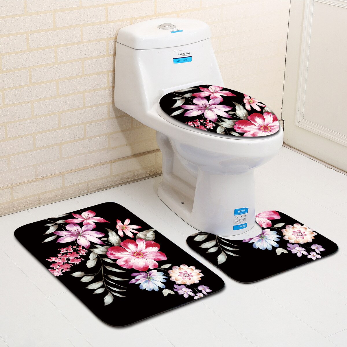 Zeegle Bathroom Mat Set Microfiber Carpet For Bathroom Toilet Lid Cover Bath Mat for Home Decoration Absorbent Bathroom Rugs Set: L-3pcs