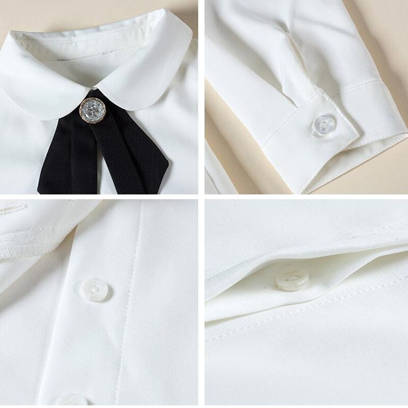 Forårssløjfe kvinder skjorte hvidt tøj formel virksomhed slank chiffon bluse kontor damer plus sizetops