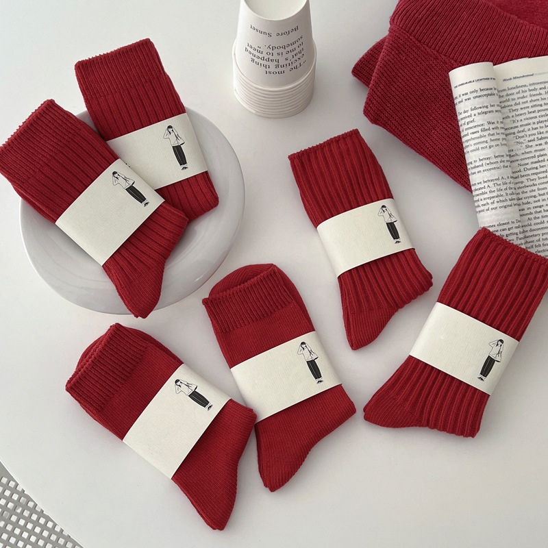 Calcetines de mujer de algodón transpirable Navidad Año calcetines rojos para niñas rayas Casual Otoño Invierno calcetines cálidos comodidad