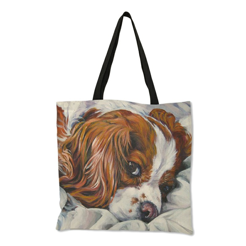 Vrouwen Handtas Charles Spaniel Olieverf Print Tote Bag Lady Meisjes Office School Travel Schoudertas Herbruikbare Boodschappentassen
