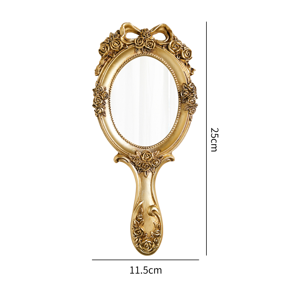 Vintage barok spejl prinsesse makeup spejl skønhedssalon spejl lolita spejl retro håndtag spejl: Guld