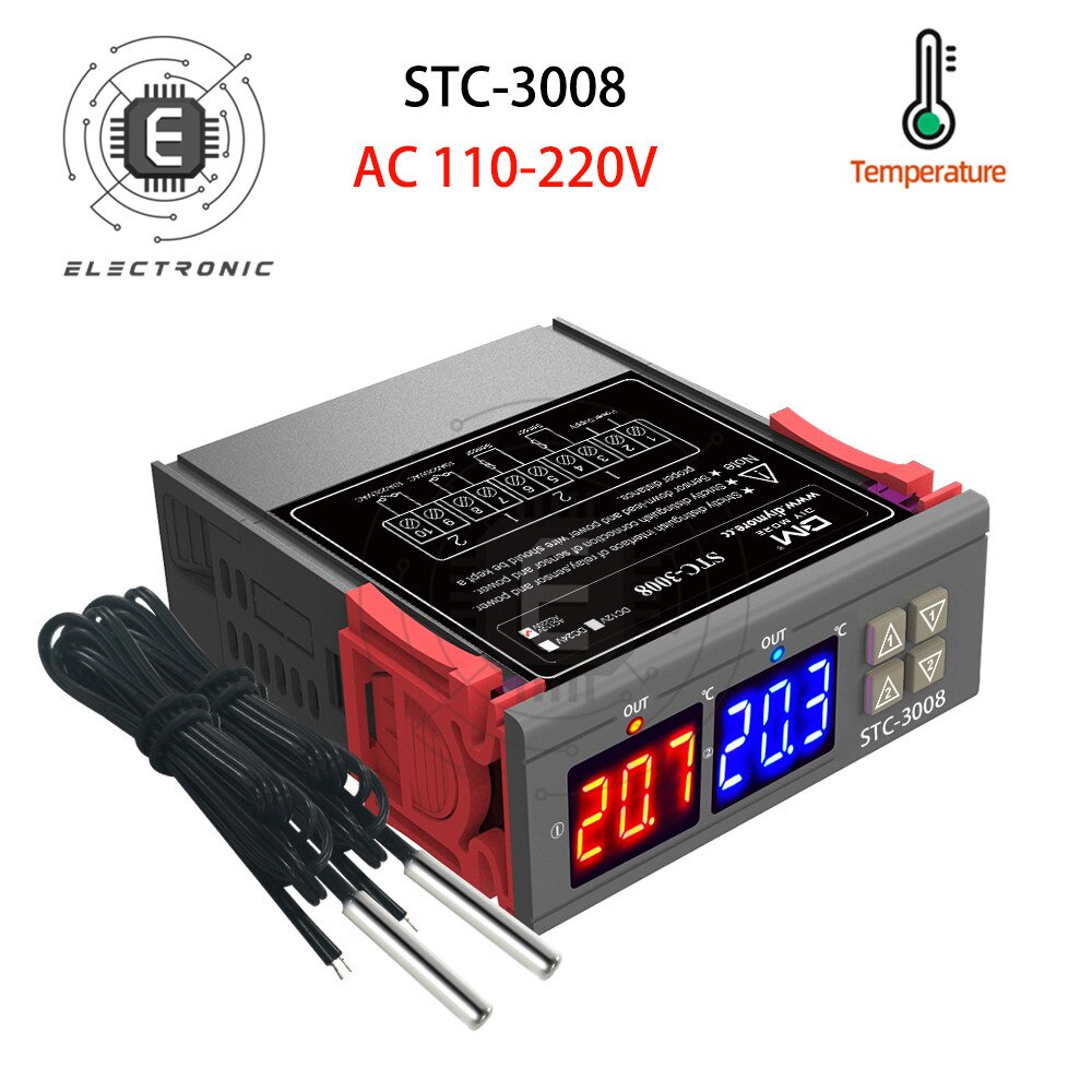 STC-3008 3018, 3028 AC 110-220V DC12V 24V 10A doble Digital controlador de temperatura del higrómetro del calefacción, refrigeración, termostato incubadora: 3008 AC 110-220V