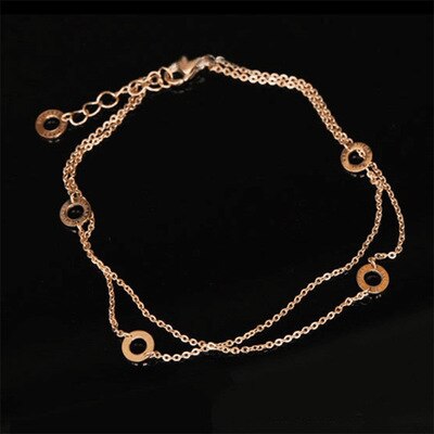 Chaine cheville doppel kette auf fuß Rose Gold farbe edelstahl knöchel kette, runde fußkettchen für frauen schmuck
