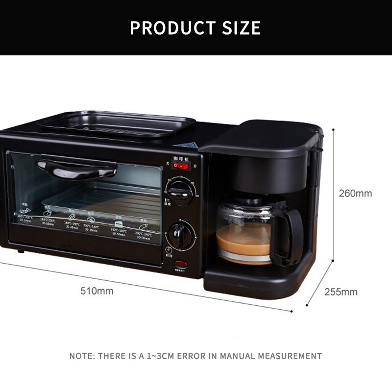 3 in 1 Breakfast Making Machine Multi Drip Coffee Maker Household Pizza Bread Frying Pan Toaster 220V Electric Breakfast Maker
