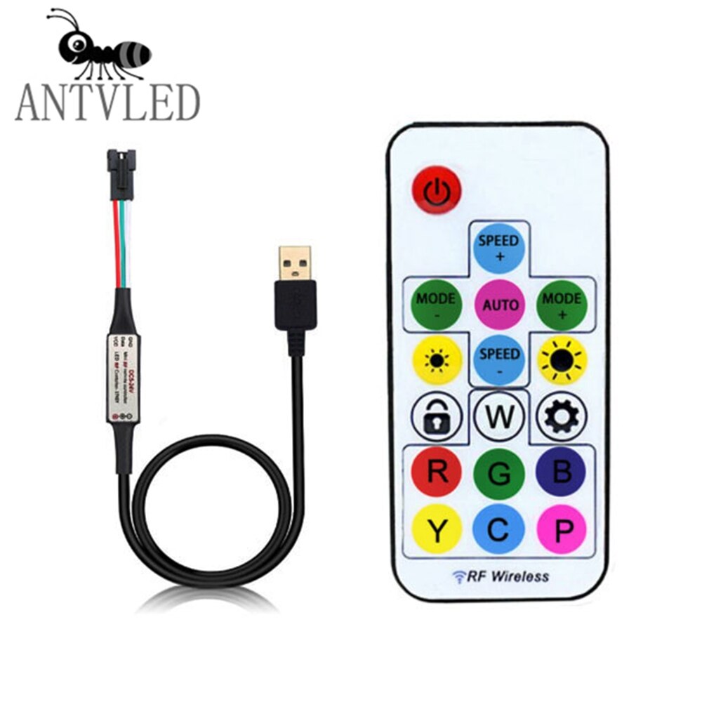 WS2812B WS2811 LED Pixel Streifen Licht Controller USB/DC Led Dimmer 3 Schlüssel RF 14/17/21 schlüssel Mit MINI Remote LED Controller DC5-24V: 17-RF-USB