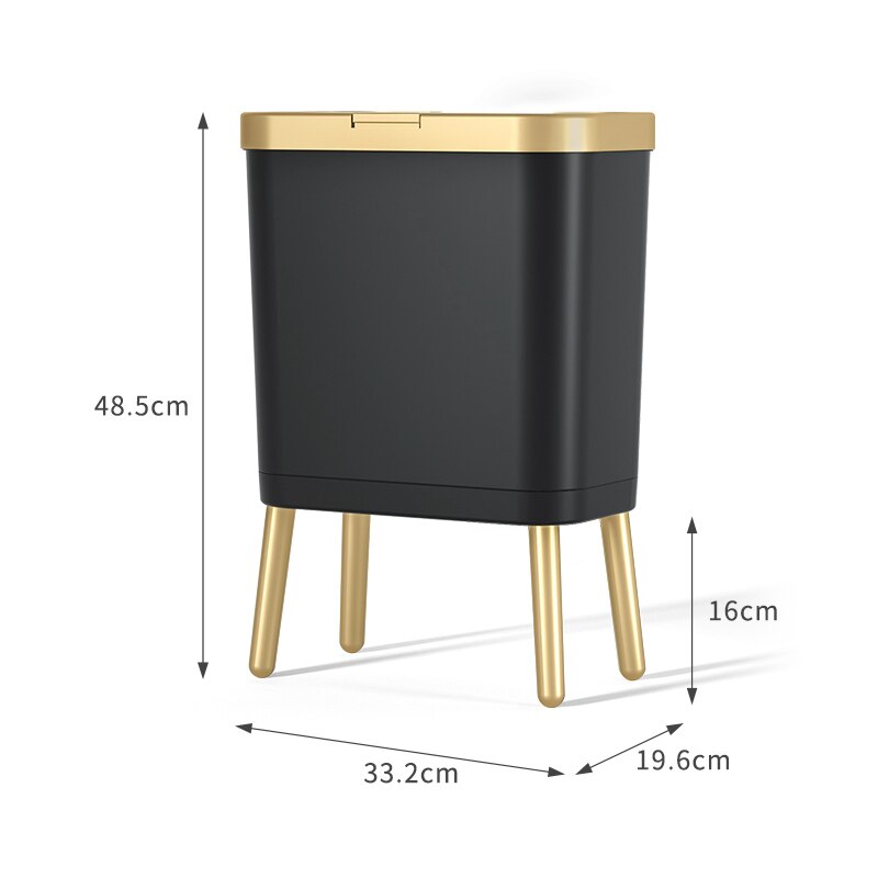 Poubelle de luxe dorée pour cuisine, poubelle créative de grande hauteur pour salle de bains: Black golden