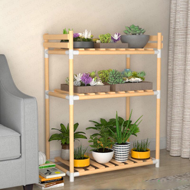Balcony Wooden Plant Flower Display Stand Floor Shelves Multi-functional Flower Potted Stand Multi-storey Storage Rack Shelf