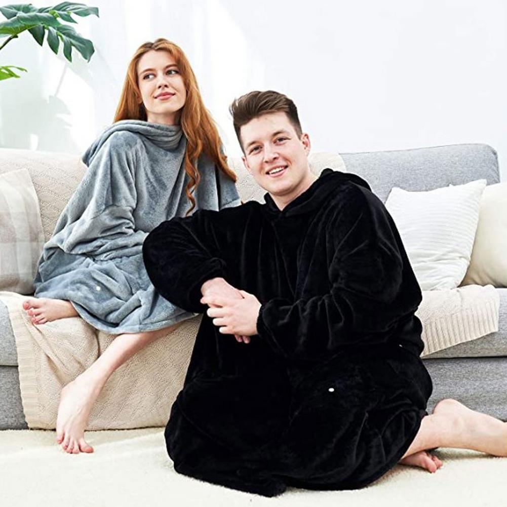 Flannel thickened warmth can wear blanket big hoodie household kangaroo pocket long sweatshirt