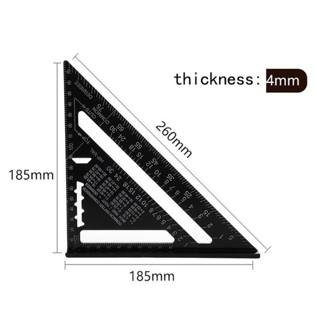KINDLOV 7/12 Inch Triangle Angle Ruler Triangular Gauge Protractor Trammel For Woodworking Carpenter Measurement Hand Tools: 7Inch Black