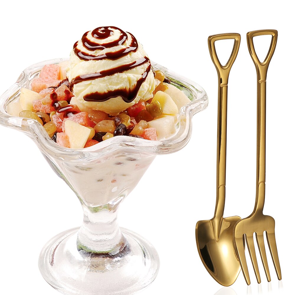 Multi-color Spoon Fork Shovel Shape Ice Cream Spoon&Fork Kitchen Gadget Long Handle Coffee Ice Cream Tool Kitchen Accessories