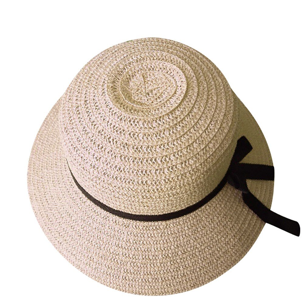 Hat floppy foldbar dame damer strå strandsol sommerhat beige bred skygge: Beige