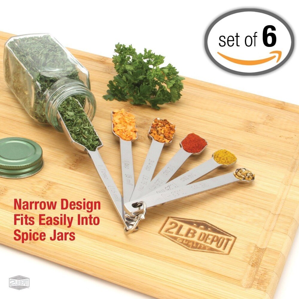 Cuillères à mesurer étroites et précises S/6 S/S pour bocaux à épices à bouche fine et étroite commerciale du Chef pour la cuisson