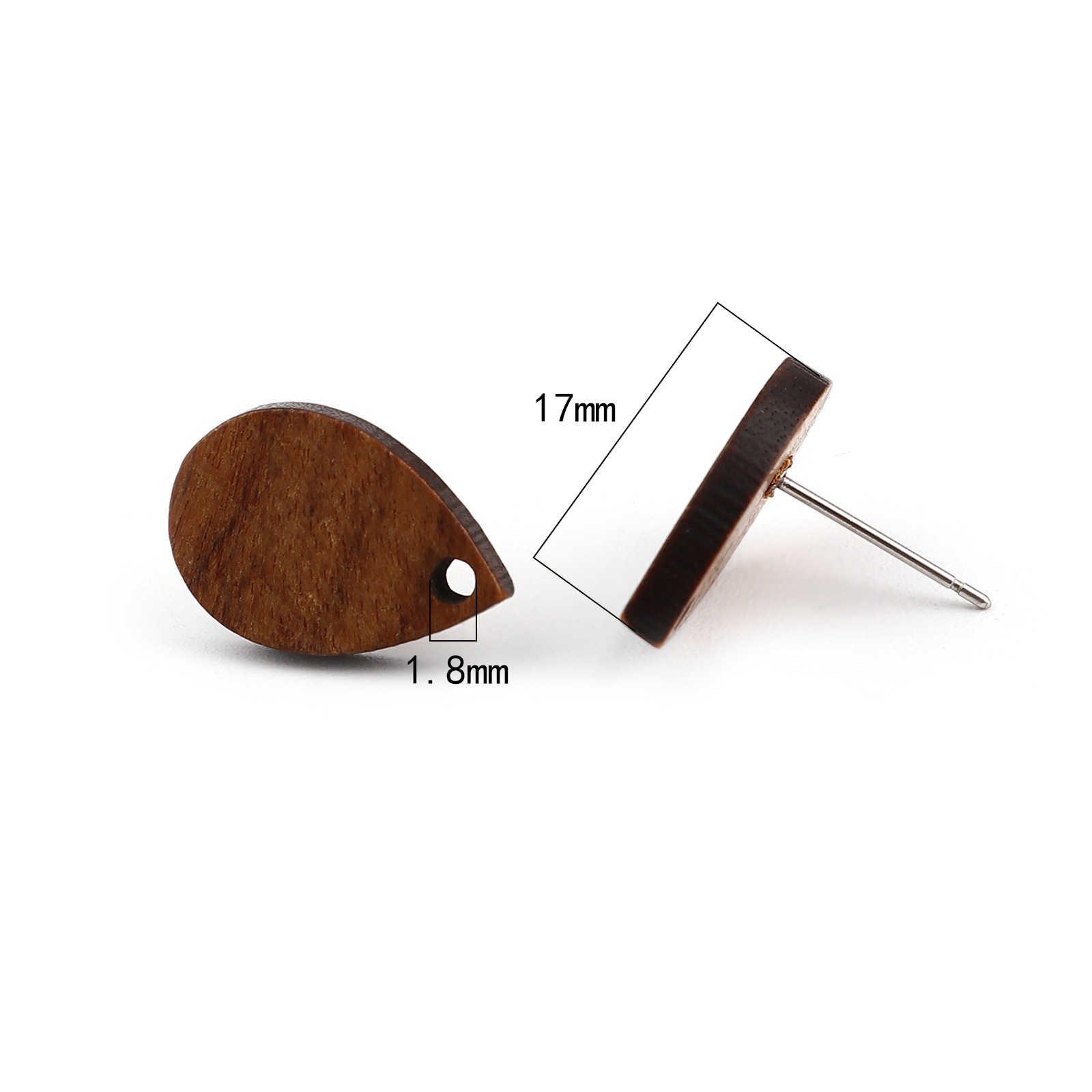 Pendientes de madera con pasador para la oreja, 10 piezas, redondos, de madera Natural, color blanco cremoso con lazo de 15mm de diámetro