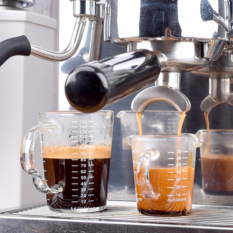 Jarra medidora de vidrio resistente al calor para café espresso taza de onzas de doble boca 70ml taza pequeña de leche