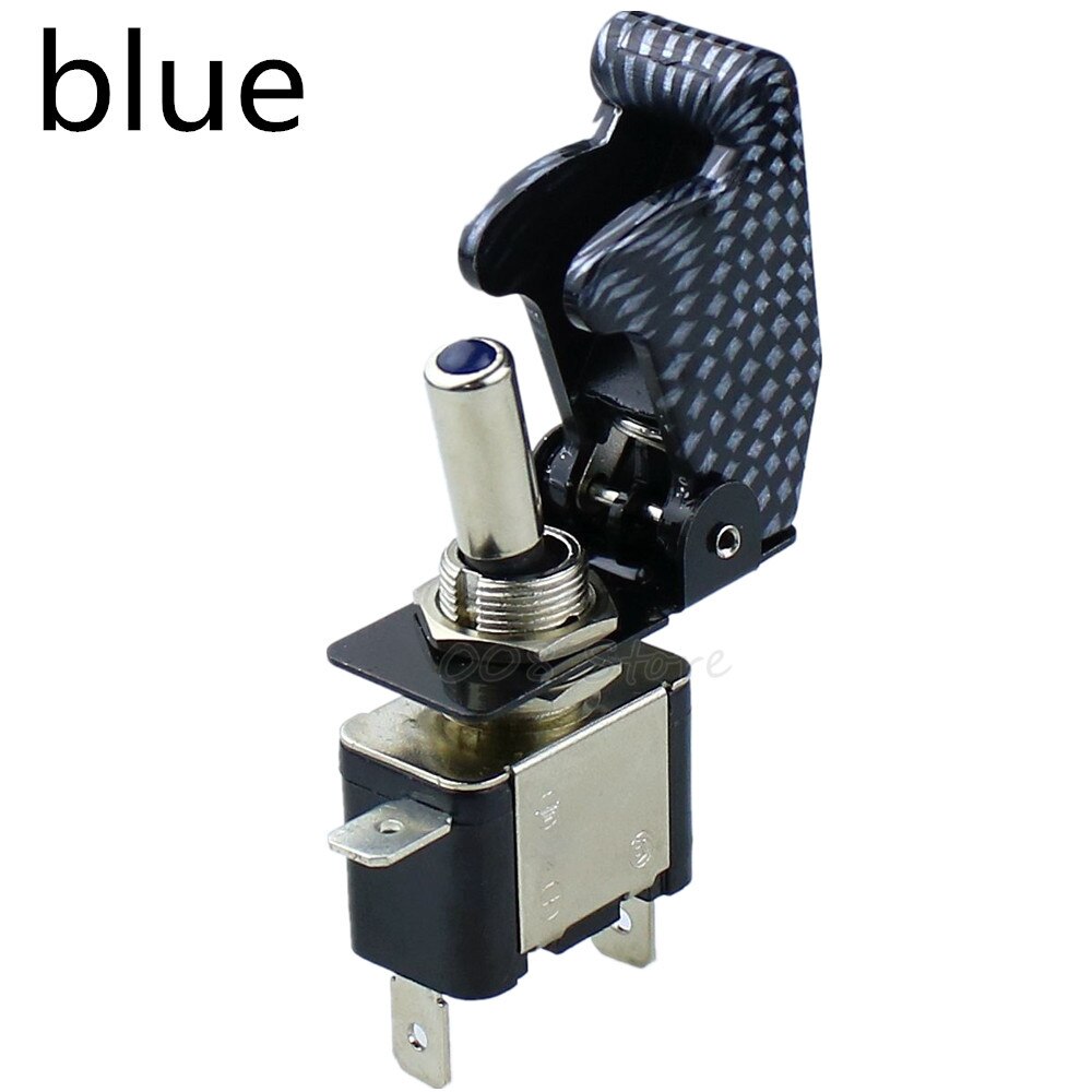 illuminated LED Toggle Switch With Missile Style Flick Cover 12V Car Dash: XW carbom LED BLUE