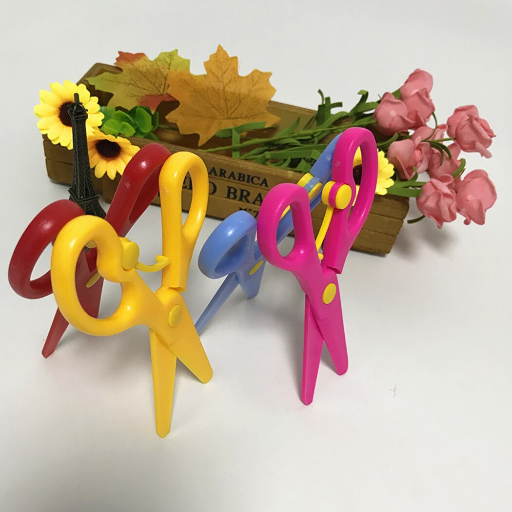 Tijeras de seguridad de corte de papel para niños DIY tijeras de juguete para estudiantes tijeras para niños artículos de dibujo artístico 4 colores empaquetados para la venta