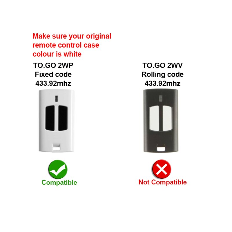 BENINCA TO.GO 2WP / TO.GO 4WP garage door remote control 433MHZ fixed code gate control clone command key fob