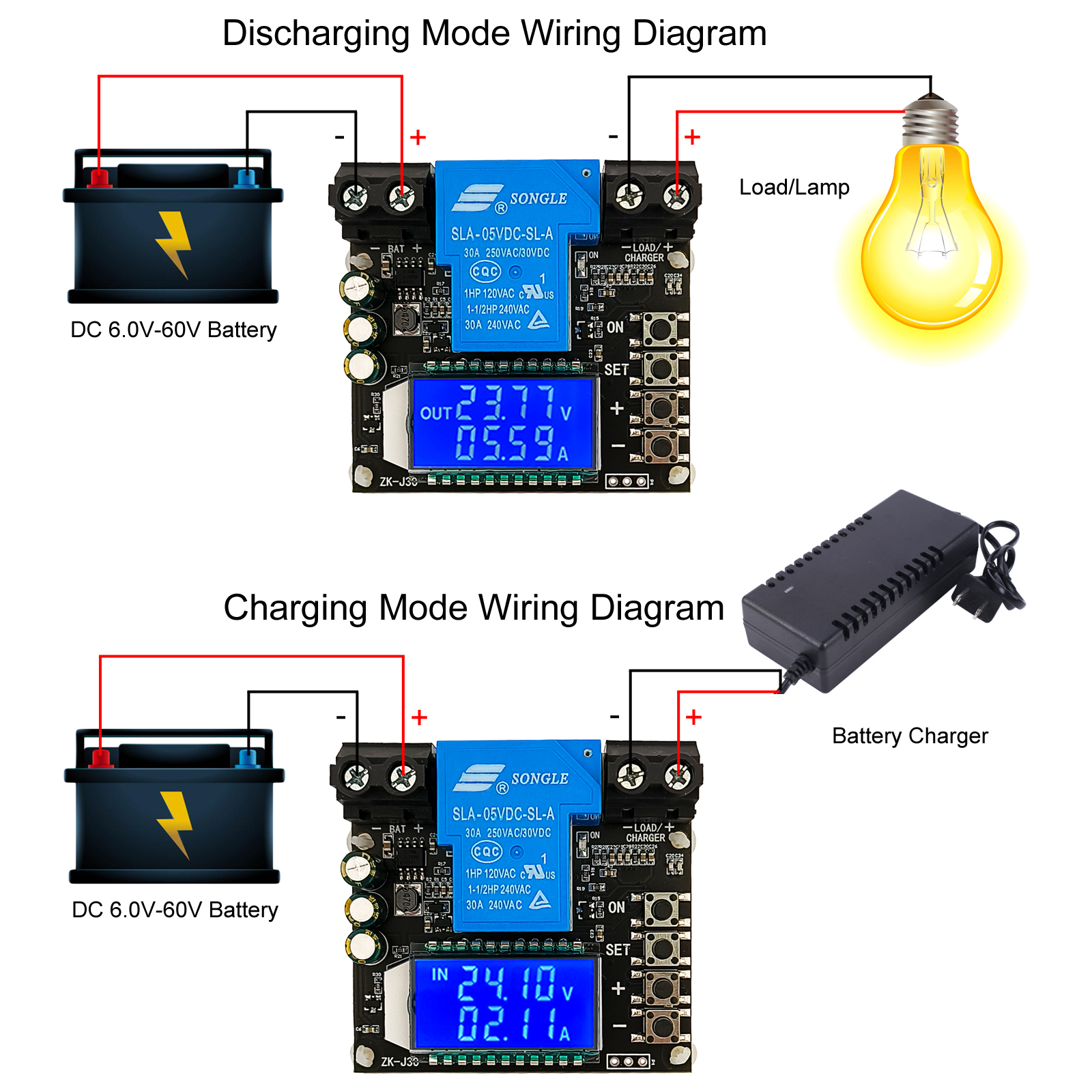 Batterij Laad Ontlading Controller Laagspanning Cut-Off Schakelaar Coulometer Batterij Spanning Monitor Bescherming 30a 6V-60V Lcd