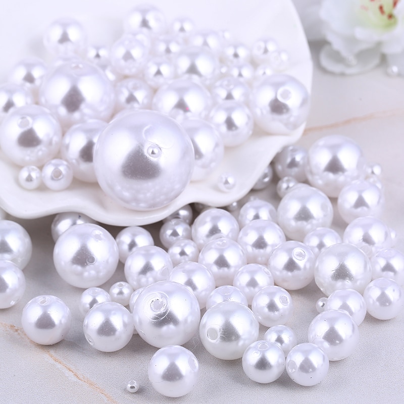 10 grammaa valkoinen pyöreä vaatteen jäljitelmä helmi, jossa on reikiä diy art kaulakoru korujen valmistustarvikkeet 3-30mm